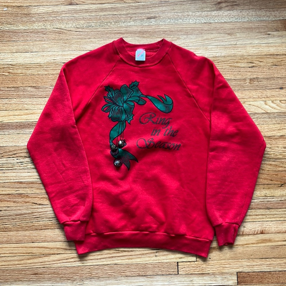 Vintage Christmas Crewneck / 90s / Large / Ring In The Season